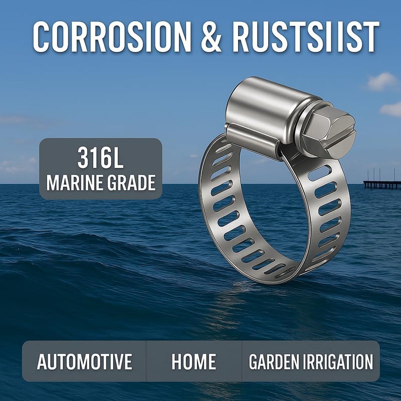 NexaNova 316L Stainless Steel Hose Clamps Marine Grade Corrosion Resistant Heavy Duty Clamps (14-27 mm, 5/8" - 1") 4Pcs - Image 3